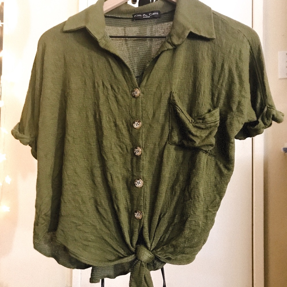Navy Green Button Up Top Size M
